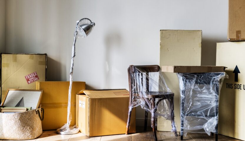 Packed furniture in a new house