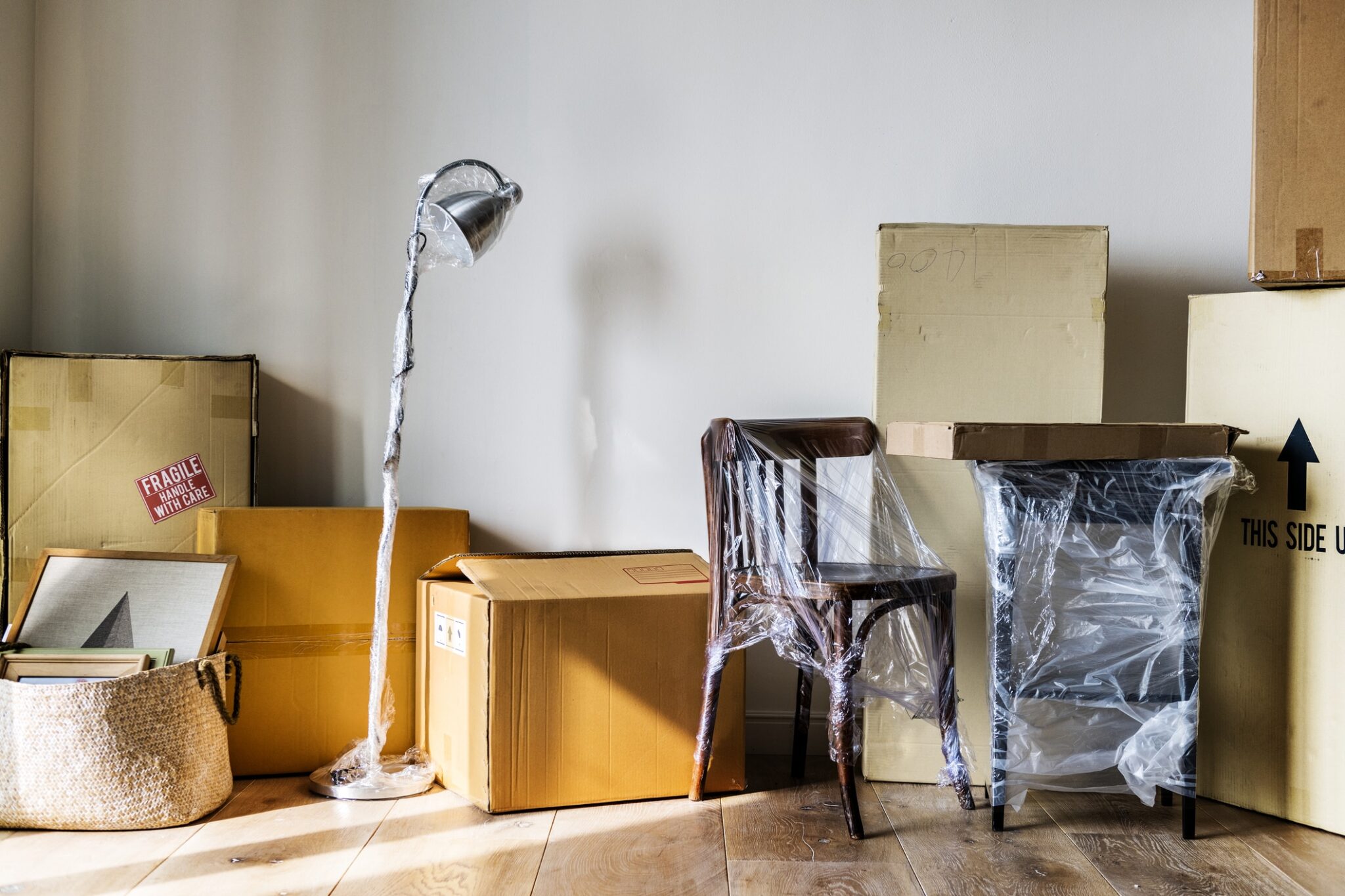 Packed furniture in a new house